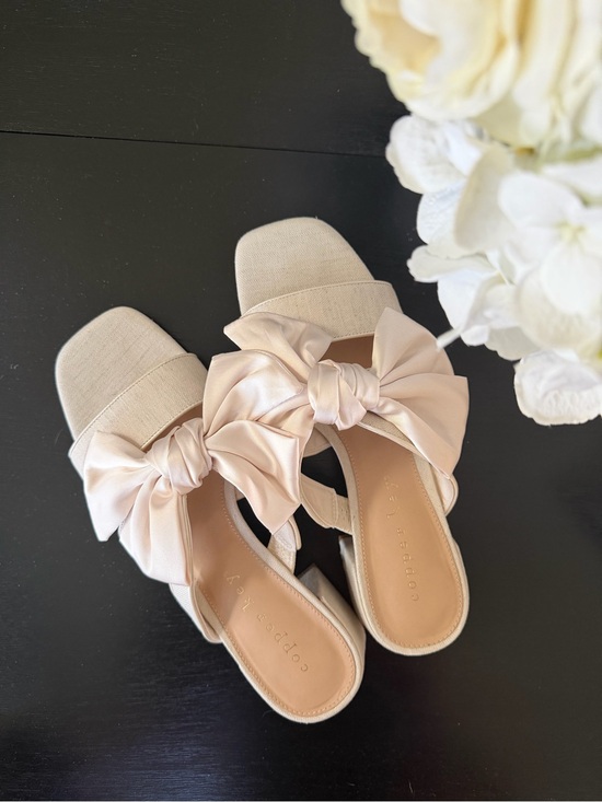 Copper Key Shoes - Copper Key Bow Slide Heels in Light Pink